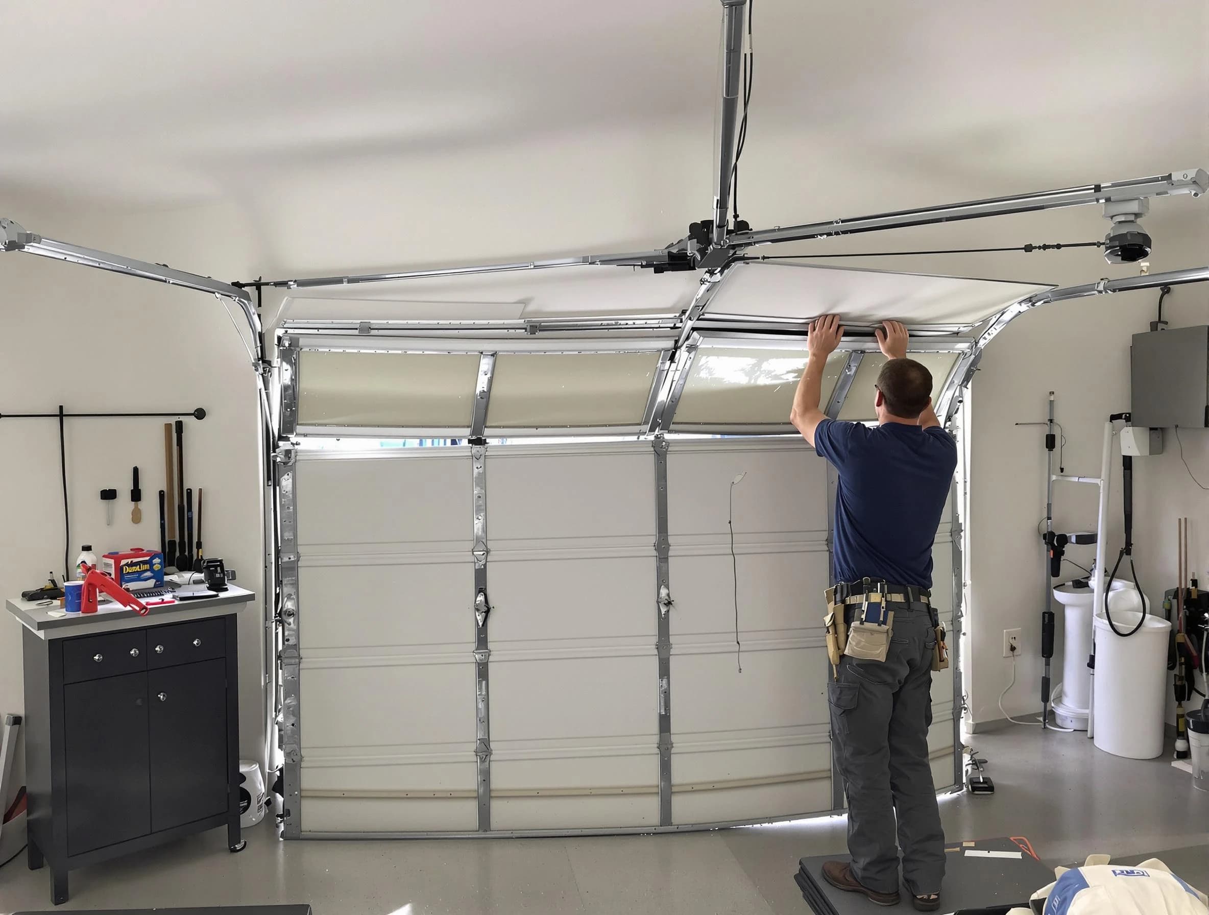 Morris Garage Door Repair specialist performing precise section replacement on Morris garage door