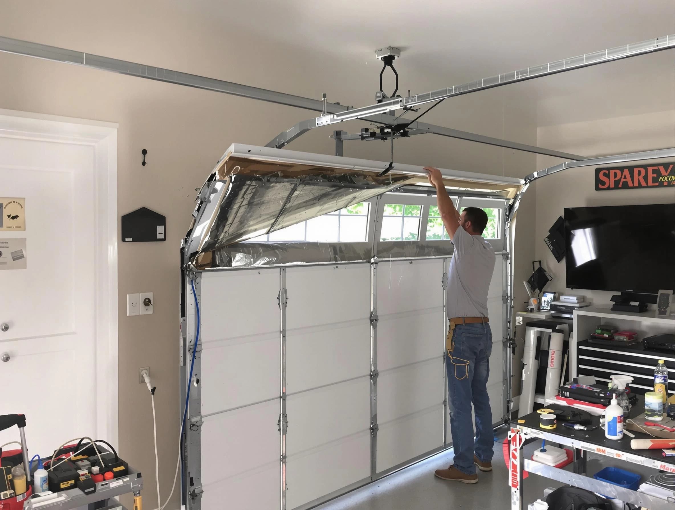 Garage door section replacement by Morris Garage Door Repair in Morris
