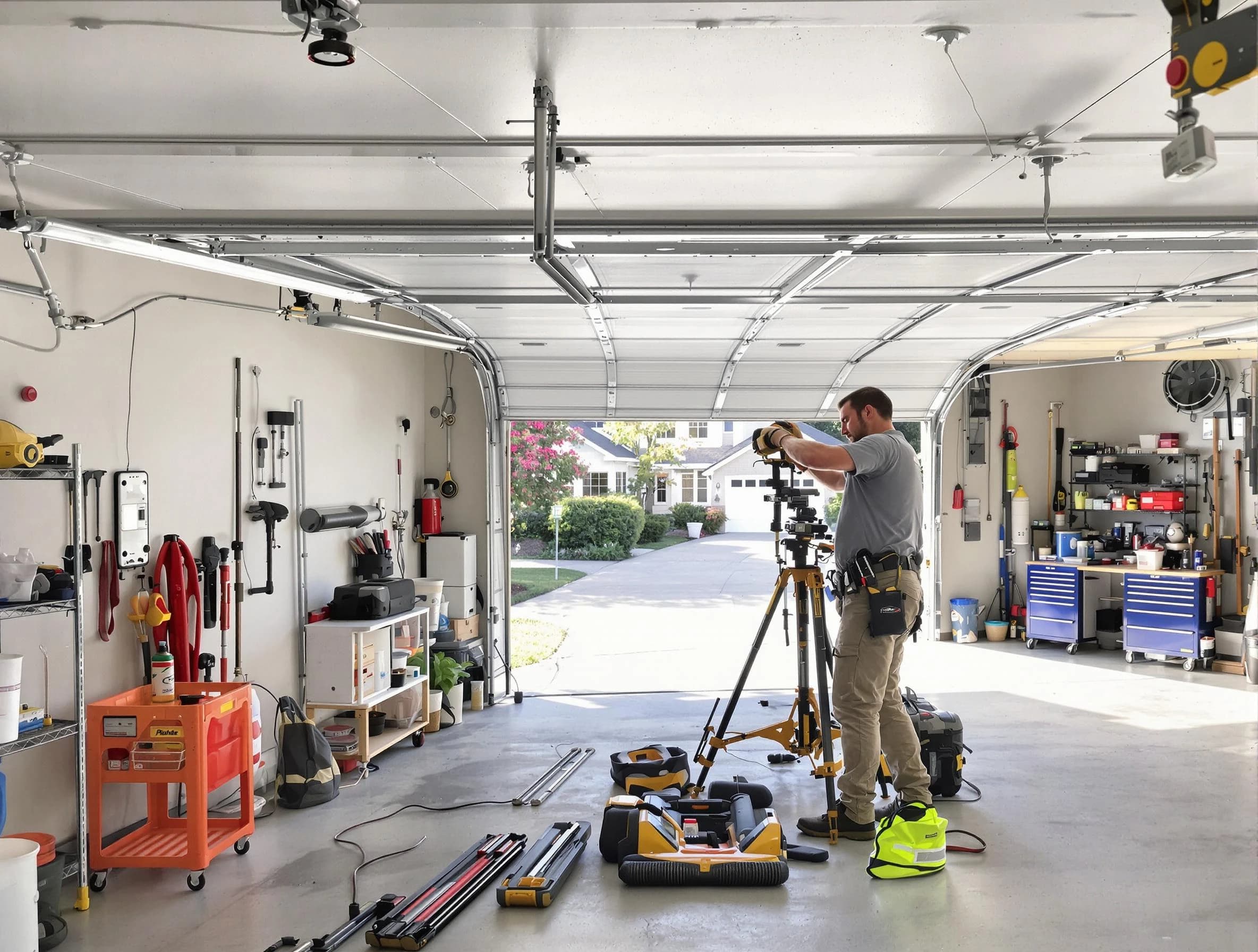 Morris Garage Door Repair specialist performing laser-guided track alignment in Morris