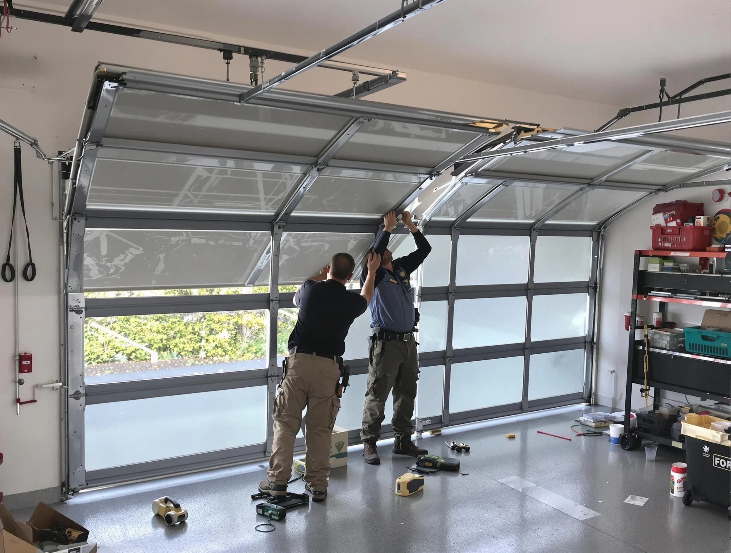 Morris Garage Door Repair expert performing precise panel replacement on Morris garage door