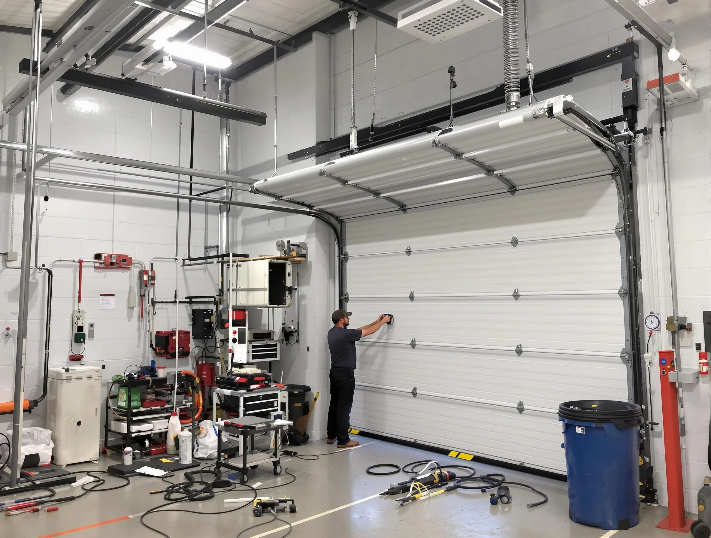 Morris Garage Door Repair certified technician performing commercial door repair at a Morris business facility