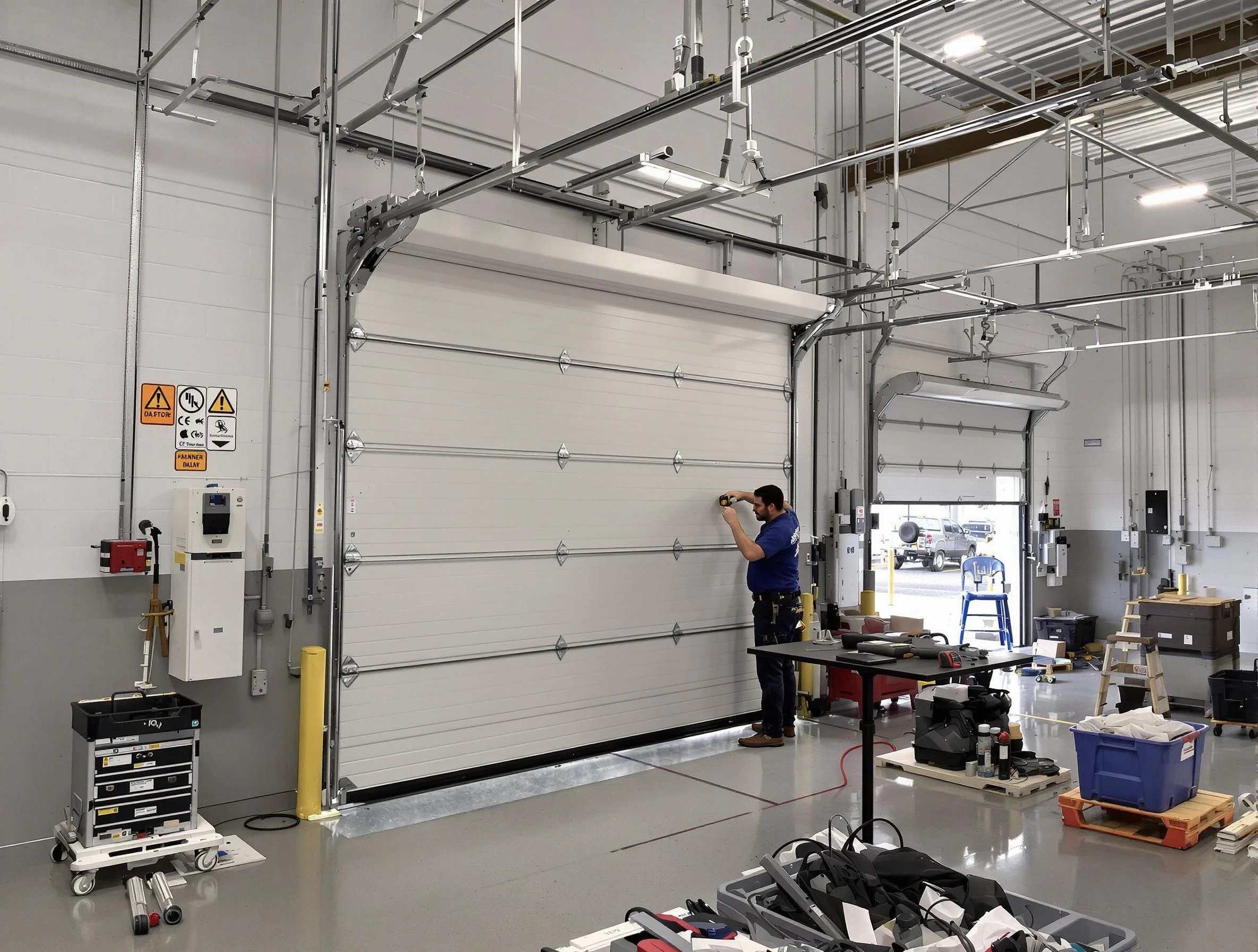 Commercial garage door repair being performed by Morris Garage Door Repair expert in Morris