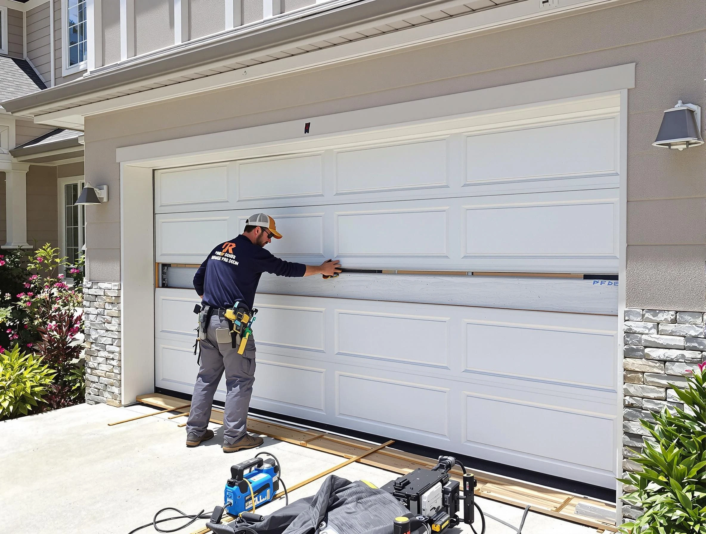 Morris Garage Door Repair team performing complete garage door replacement at Morris residence