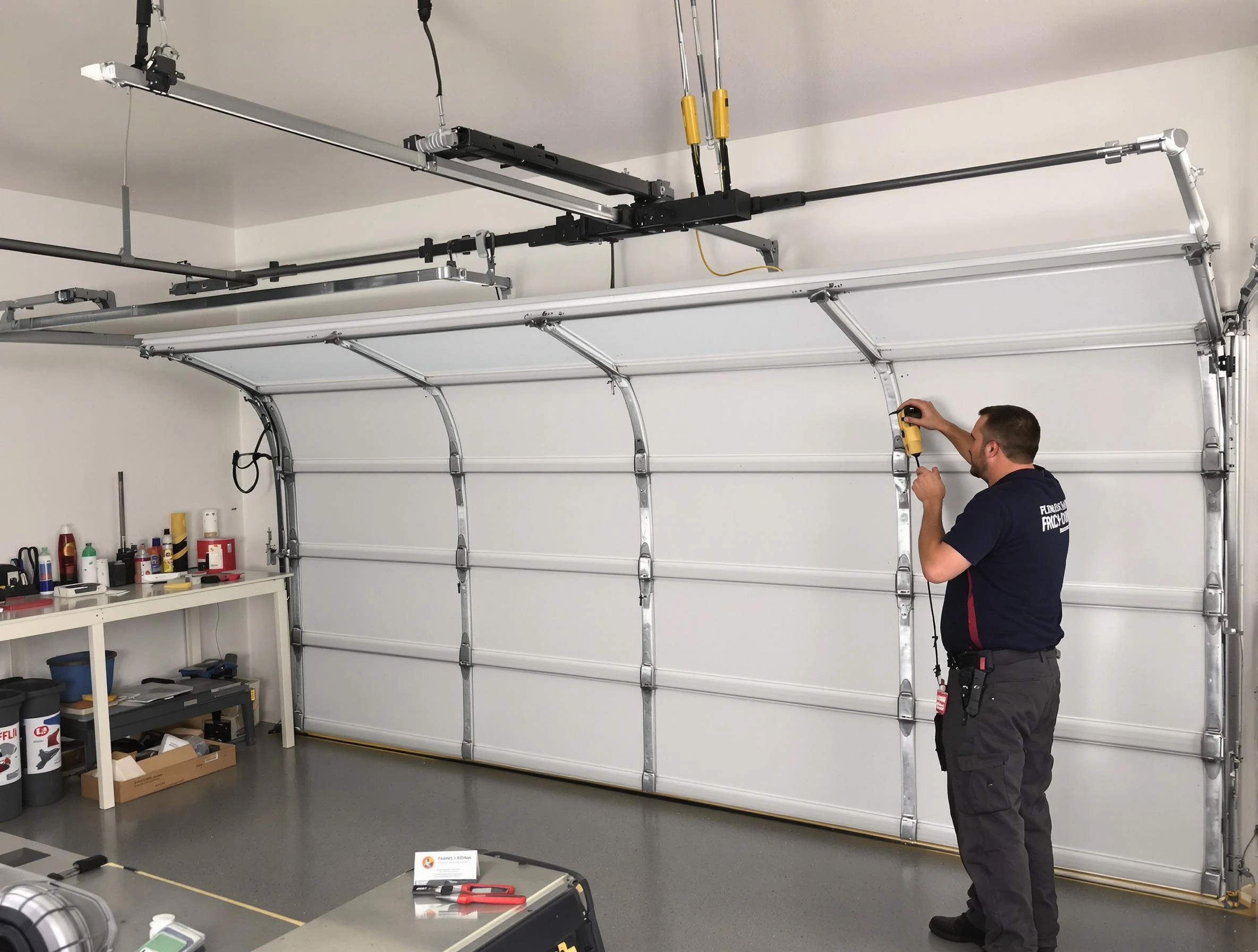 Morris Garage Door Repair certified technician performing overhead door system repair in Morris