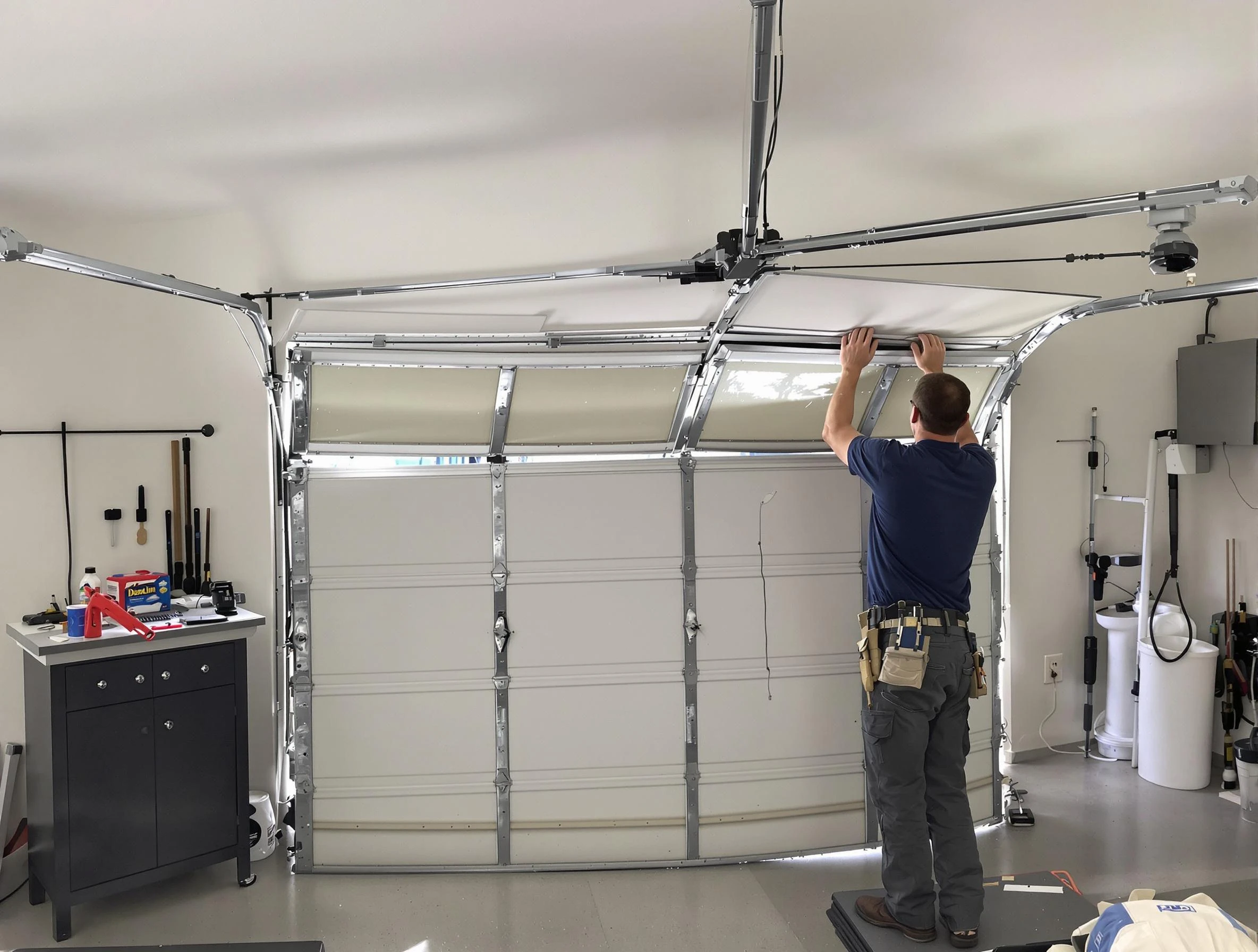 Morris Garage Door Repair specialist performing precise section replacement on Morris garage door